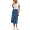 thumbnail image 2 of INSPIRE CHIC Women Denim Midi Skirt High Waisted Button Up Casual Slit Jean Skirts L Blue, 2 of 6