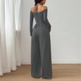 thumbnail image 3 of Morttic Women's Off Shoulder Halter Tie V-Neck Long Sleeve Jumpsuit – Ruched High Waist Wide Leg Casual One Piece Gray，XL, 3 of 4