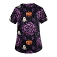 thumbnail image 5 of Domuza Halloween Themed Scrubs Shirts for Women Pumpkin Bats Print Casual Soft Stretchy Short Sleeve V-Neck T-Shirts Breathable Nurse Uniforms Tops with Pocket Cyan XL, 5 of 5