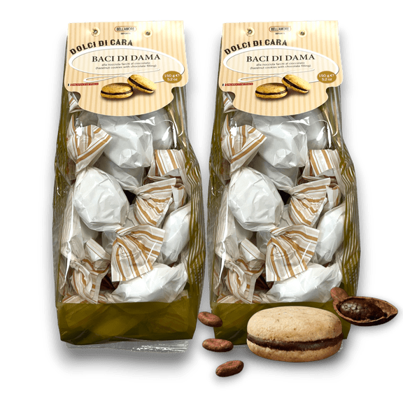 Italian Cookies, Hazelnut Cookies Filled with Rich Chocolate Filling, 300g (2 x 150g bags), Made in Italy - Baci Di Dama