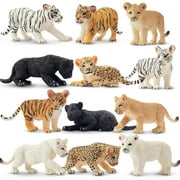 12 Safari Animal Figurines, High Emulational Baby Plastic Zoo Animals, Lions Tigers Leopards Figure Toy Set, Easter Eggs Cake Toppers Christmas Birthday Gift for Kids Toddlers