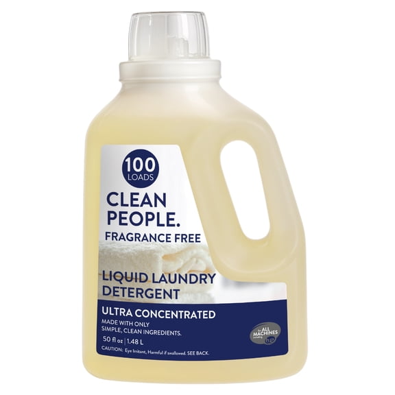 Clean People Liquid Laundry Detergent, Safer Ingredients, Fragrance Free, 100 Load (1-Pack)
