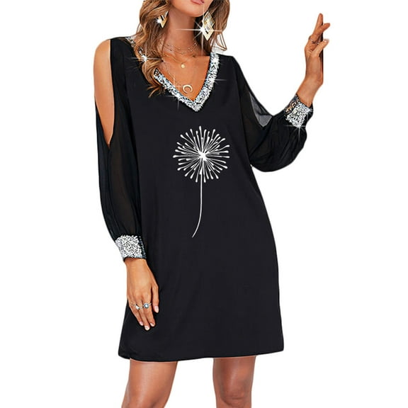 Aayomet Dresses For Women 2022 Party Women Long Sleeve Wrap Dress V Neck Boho Floral High Waist Flowy Ruffle 2023 Spring Summer Maxi Dresses with Belt,Black M