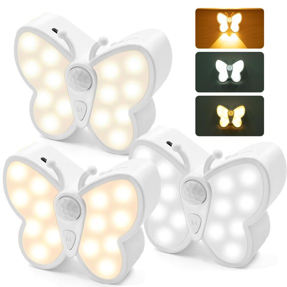 CHUNYAN Night Light with Motion Sensor, Rechargeable Battery Powered Nightlights,Mini Wireless LED Closet Light,Adjustable Brightness Stick-On Wall Light for Bedroom, Hallway, Bathroom,Stairs-3 Pack