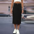 thumbnail image 2 of Kaemgyyd Womens Cargo Skirt Fashion High Waist Button Pencil Midi Skirt Drawstring Vintage Streetwear with Pockets, 2 of 5