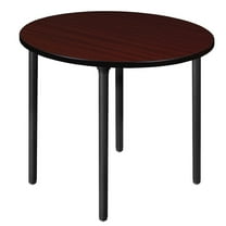 Kee 42" Round Folding Breakroom Wood Table- Mahogany/ Black