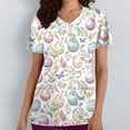 thumbnail image 3 of Craaazy Easter Clothes Women Casual V Neck Printed Soft Nursing Uniform Short Sleeve Tops with Pockets Gifts, 3 of 5
