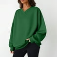 thumbnail image 2 of WTOBBY Women's Fashion Casual Solid Color Long Sleeve V-Neck Sweatshirt Top, Comfortable Pullover for Women, Soft Material Ideal for Lounge and Casual Outings,Green L, 2 of 5