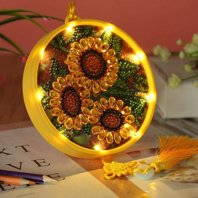 MilcTabe Hanging Diamond Painting LED Lamp, Diamond Painting Desk,  Sunflower Pattern DIY Gift for Home Desk or Christmas Decoration - 5.9 x  5.9in 