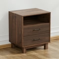 thumbnail image 5 of CHITOOMA 2-Drawer Nightstand with Open Shelf, Wood Fluted Bedside Table with Storage, Small End Table for Bedroom Living Room, Walnut, 5 of 9