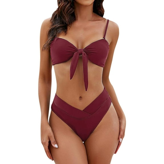 adviicd Women's High Waisted Bikini Sets Two Piece Swimsuit Sexy Bathing Suits (Red,XS)
