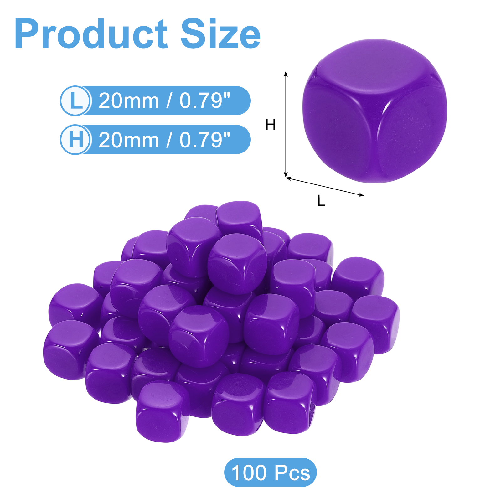 100Pack Rounded Blank Six Sided Dice 20mm/0.8inch Acrylic Dice, Purple