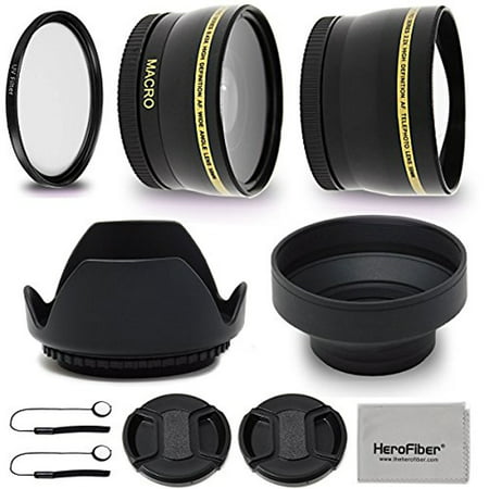 58mm Lens Accessories Kit with 58mm 2X Telephoto Lens Hood, 58mm Wide angle Lens, Lens Hood + more f/ For 58mm Lenses & Cameras including CANON EOS 80D 70D 6D Mark II EOS Rebel T7i T6s T6i T6 T5i