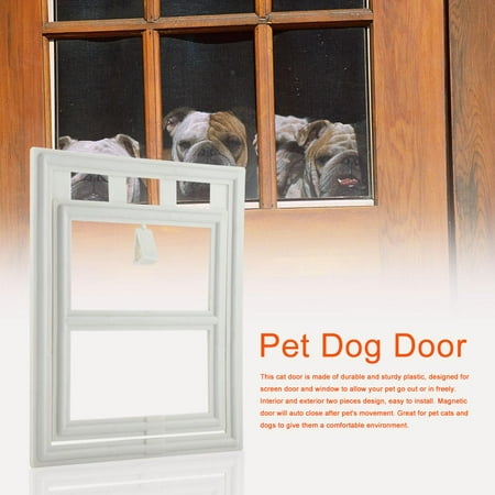 Dilwe Cat Door, Cat Door for Screen Door,Plastic Pet Dog Puppy Cat Door Magnetic Locking Safe Flap for Screen Window