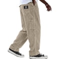 thumbnail image 3 of cocolona Mens Solid Color Casual Corduroy Pants Elastic Waist Straight Wide Leg Workout Gym Pants with Pockets, 3 of 5
