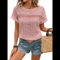 thumbnail image 2 of Blusas Bohemias de Punto con Cuello Redondo, Corta, Bordadas, con Encaje y Aberturas para Mujer Rosa L, 2 of 9