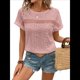 thumbnail image 2 of Blusas Bohemias de Punto con Cuello Redondo, Corta, Bordadas, con Encaje y Aberturas para Mujer Rosa XL, 2 of 9