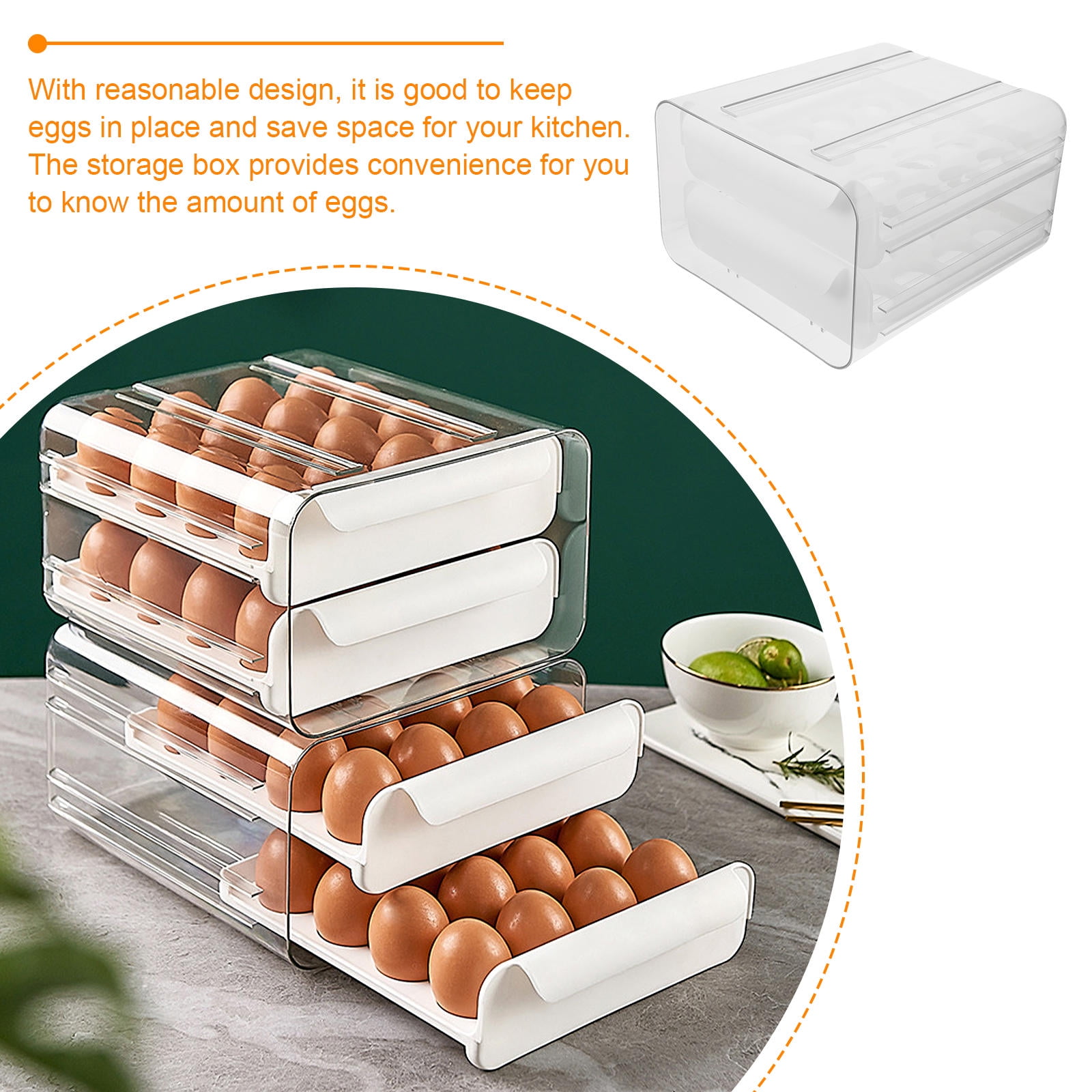 YOSADIER Slide Type Egg Storage Box Plastic White Stabilize Eggs Kitchen Use 1Pcs