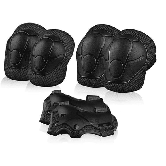 RLESO 6-in-1 Kids Knee and Elbow Pads Set with Wrist Guards, 12mm Shock-Absorbing Protective Gear for Boys Girls Ages 5-12, Breathable Mesh Skateboarding Cycling