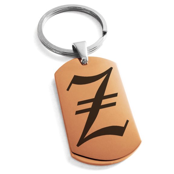 Stainless Steel Letter Z Initial Old English Monogram Engraved Engraved Dog Tag Keychain Keyring