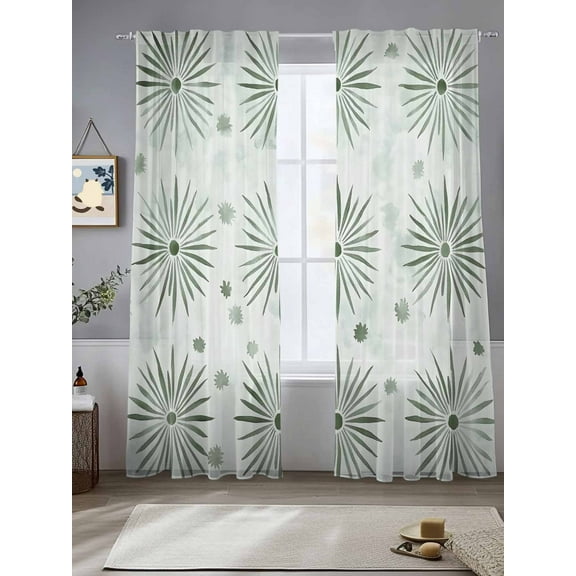 Sage Green Geometric Sheer Curtains for Living Room Bedroom Watercolor Color Block Art Sheer Curtains 84 Inch Long 2 Panels Set Light Filtering Curtain Window Treatments Drapes for Dining Room