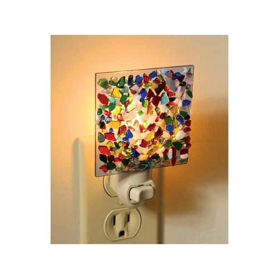 J Devlin Glass Art Stained Glass Night Light, Multi Color, Plug in