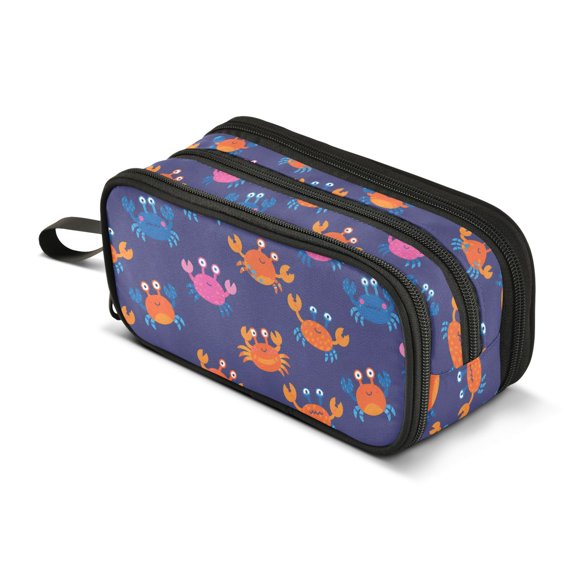 FORMRS Pencil Case with 3 Compartments School Large Capacity Zipper Pen Pouch Stationery Organizer, Cartoon Crabs Pattern