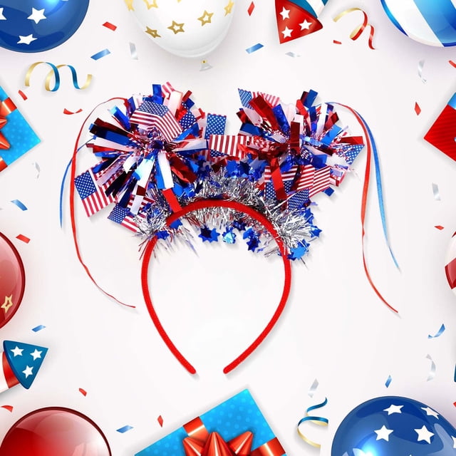 Diadema del Día de la Independencia 2025 | Accesorio para el cabello con rayas rojas, blancas y azules | Decoración para fiestas infantiles y adultas | Diadema patriótica de ajuste cómodo para la ce