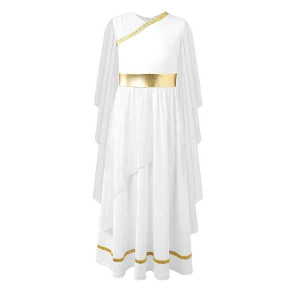 YiZYiF Kids Greek God Gostume Girls Ancient Toga Tutu Dress Halloween Grecian Cosplay Fancy Dress Up White 12