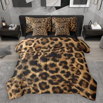Homewish Animal Leopard Print 7pcs Bedding Comforter Set for Teens Boys Girls,Woodland Wildlife Queen Bedding Sets Super Cozy,Black Brown Queen Sheet Sets,Lightweight Room Decor,Reversible
