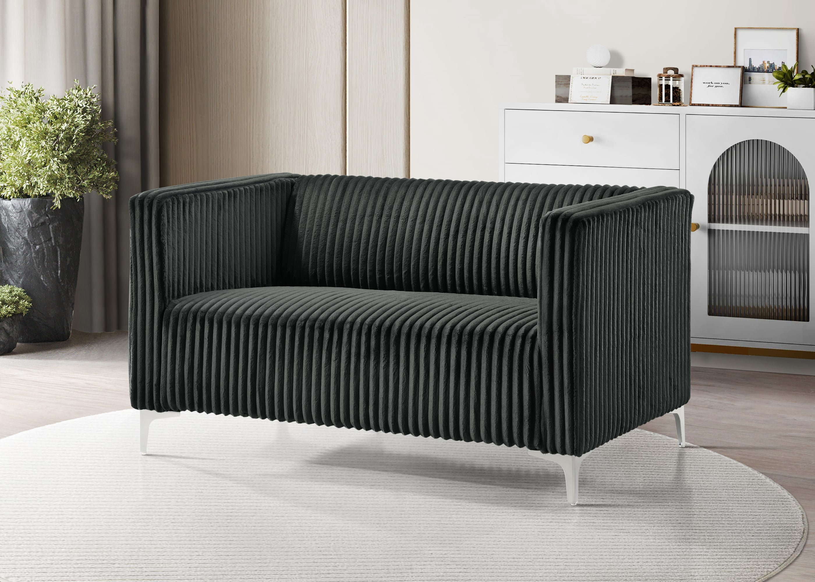 Home Design Gavin Velvet Square Arm Loveseat with Plush Cushions and Modern Upholstery, Durable Frame for Living Room, Contemporary Gray Design