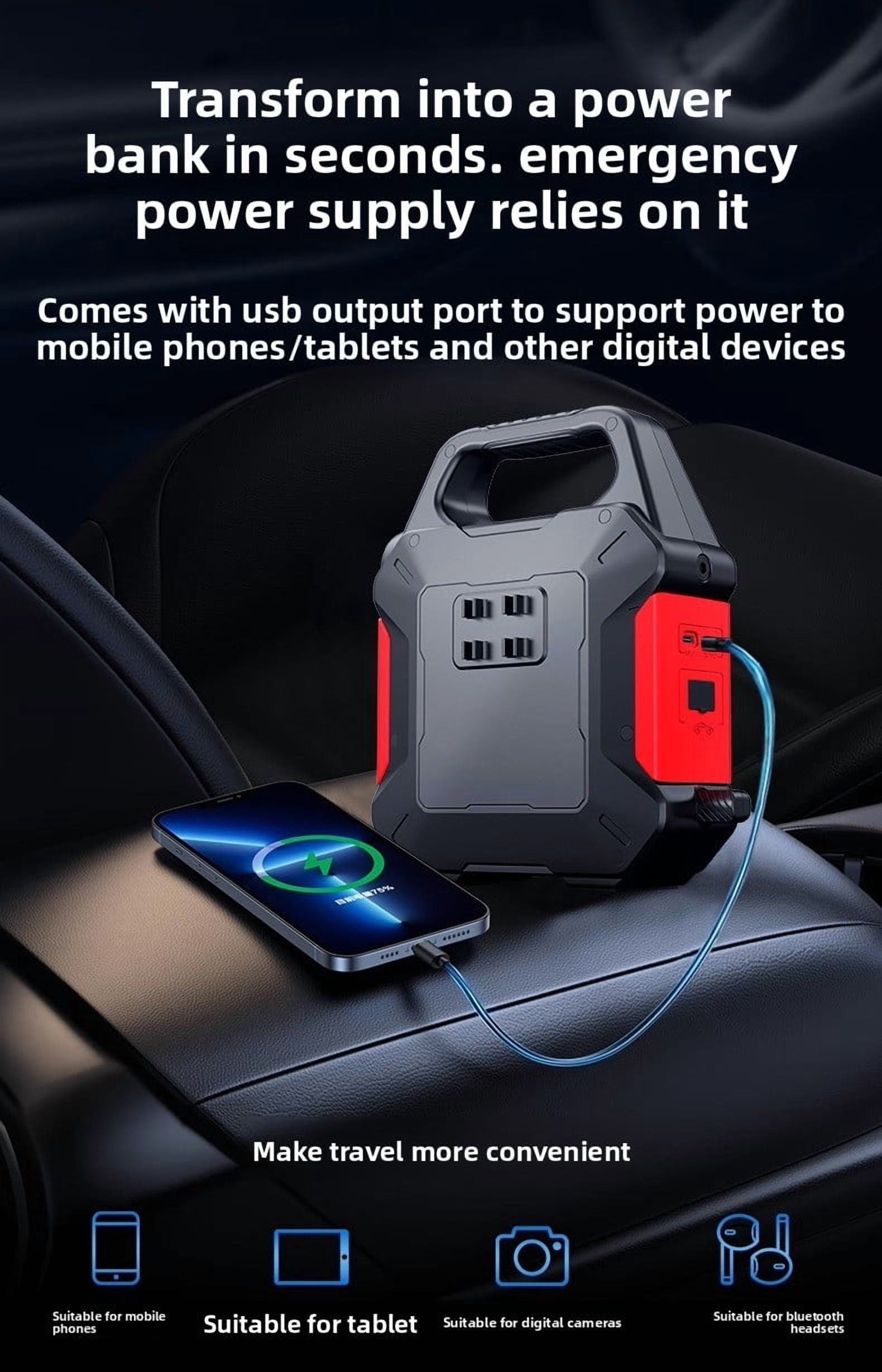 39800mAh Car Battery Charger Portable Jump Starter with Air Compressor for 12V Vehicles Digital Display Power Bank LED Flashlight USB C Charging
