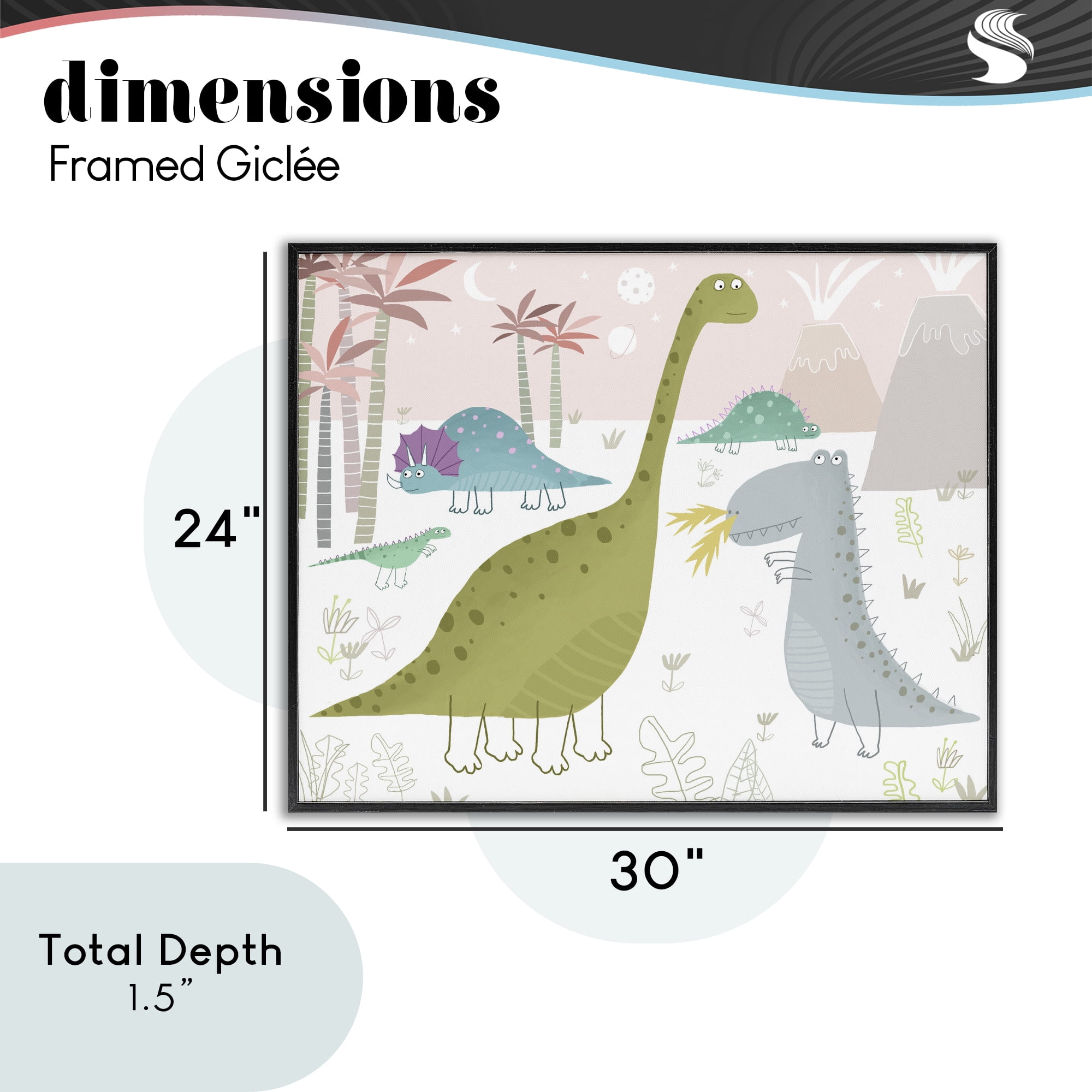 Stupell Industries Earthy Jurassic Dinosaurs Black Framed Giclee Art, design by Carla Daly