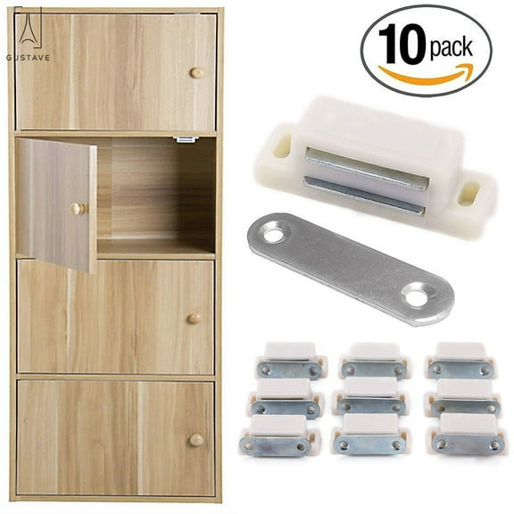GustaveDesign 10 Pack Cabinet Cupboard Door Magnetic White Tone Latch Catch Magnetic Cabinet & Door Latch/Catch Closures
