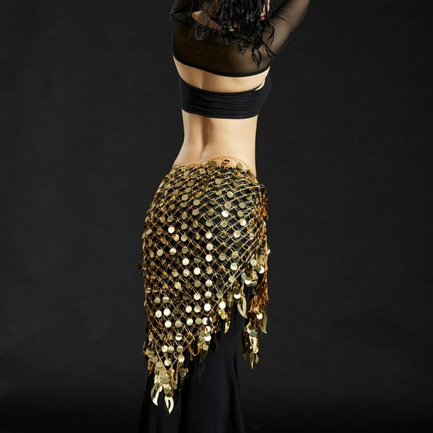 Belly Dance Costume Hip Skirt Scarf Wrap Waist Belt Bling Coin Sequin  Tassel Gold
