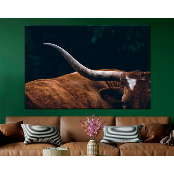 Luvia Texas Longhorn Cow Canvas Print Farmhouse Decor Horn Cow Print Rustic Decor Man Cave Texas Longhorn Canvas, 8x10 UNFRAMED