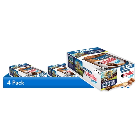 (4 pack) Nutella & GO! Chocolate Hazelnut Spread with Cocoa   Pretzel Sticks, 10 Snack Packs, 1.9 oz Each