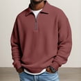 thumbnail image 2 of Quarter Zip Pullover Men 2026 Fall Winter Long Sleeve Plain Waffle Knit Lapel Collar Pullover Sweatshirt, 2 of 5