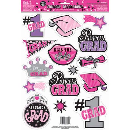 Graduation Pink Window Decorations (15pc)
