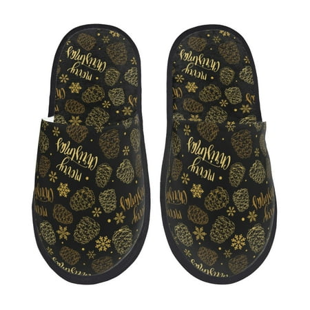 Balery Gold Pinecone Merry Christmas Slient Indoor Furry Fleece Comfort House Shoes Soft Non-Slip Home Shoes Cotton slippers House Slippers-- Medium