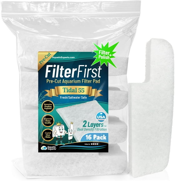 Aquatic Experts Aquarium Filter Floss for Fish Tank Filters - FilterFirst Aquarium Filter Pad - Aquarium Filter Media for Crystal Clear Water (16 Pack, Tidal 55 Compatible)