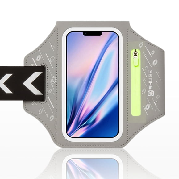 Running Arm Strap with Airpods Pocket Card Slot and Key Pocket, Sports Arm Strap Phone Holder Fits 6.5" Phone grey