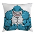 thumbnail image 1 of Fish Throw Pillow Cushion Cover, A Smiling Toothy White Shark with Big Muscles on Arms Illustration Print, Decorative Square Accent Pillow Case, 20 X 20 Inches, Light Grey Petrol Blue, by Ambesonne, 1 of 2