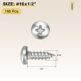 thumbnail image 2 of Pan Head Self Tapping Screws(#10x1/2") 100Pcs, 304 Stainless steel Self Drilling Screw for Metal Wood Plastic, for Cabinet Wall Shutter Plate Rock Furniture, Silver Tone, 2 of 7
