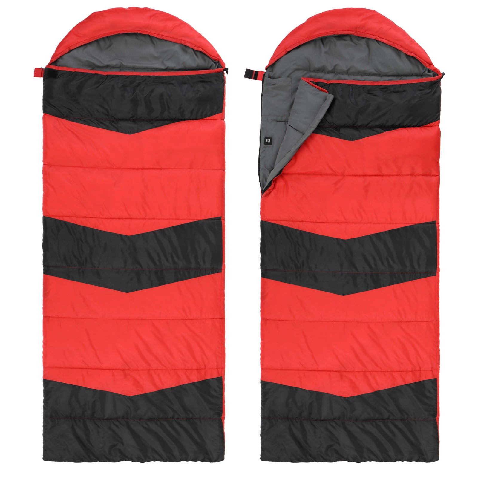 USB Heated Rectangular Sleeping Bag, 190T Polyester Waterproof Ultralight 3.3lbs Sleeping Bag, 4-Zone Heating 3-Level Temperature Control Bag for Camping Hiking Backpacking RV Indoor Outdoor Use