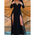 thumbnail image 3 of Black V-Neck Wrap Maxi Dress With High Slit, Belted Waist, Long Sleeve For Cocktail Party Vacation, 3 of 5