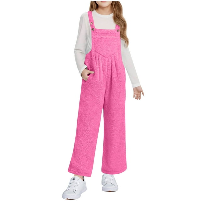 Girls' Sleeveless Fleece Jumpsuit with BuiltIn Tank and Pockets for Ages 514 in Fall and Winter