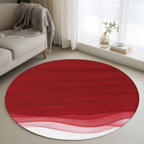 Small Round Rug 3Ft Washable Non-Slip, Red Ombre Waves Circle Area Rugs for Living Room Bedroom, Abstract Art Gradient Modern Indoor Floor Mats Carpet Runner for Home Decor