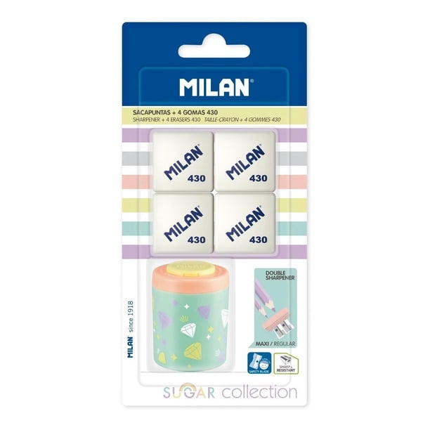 Sacapuntas Collection Pastel Sugar Diamond 1 con 4 gomas #430 Milan multicolor