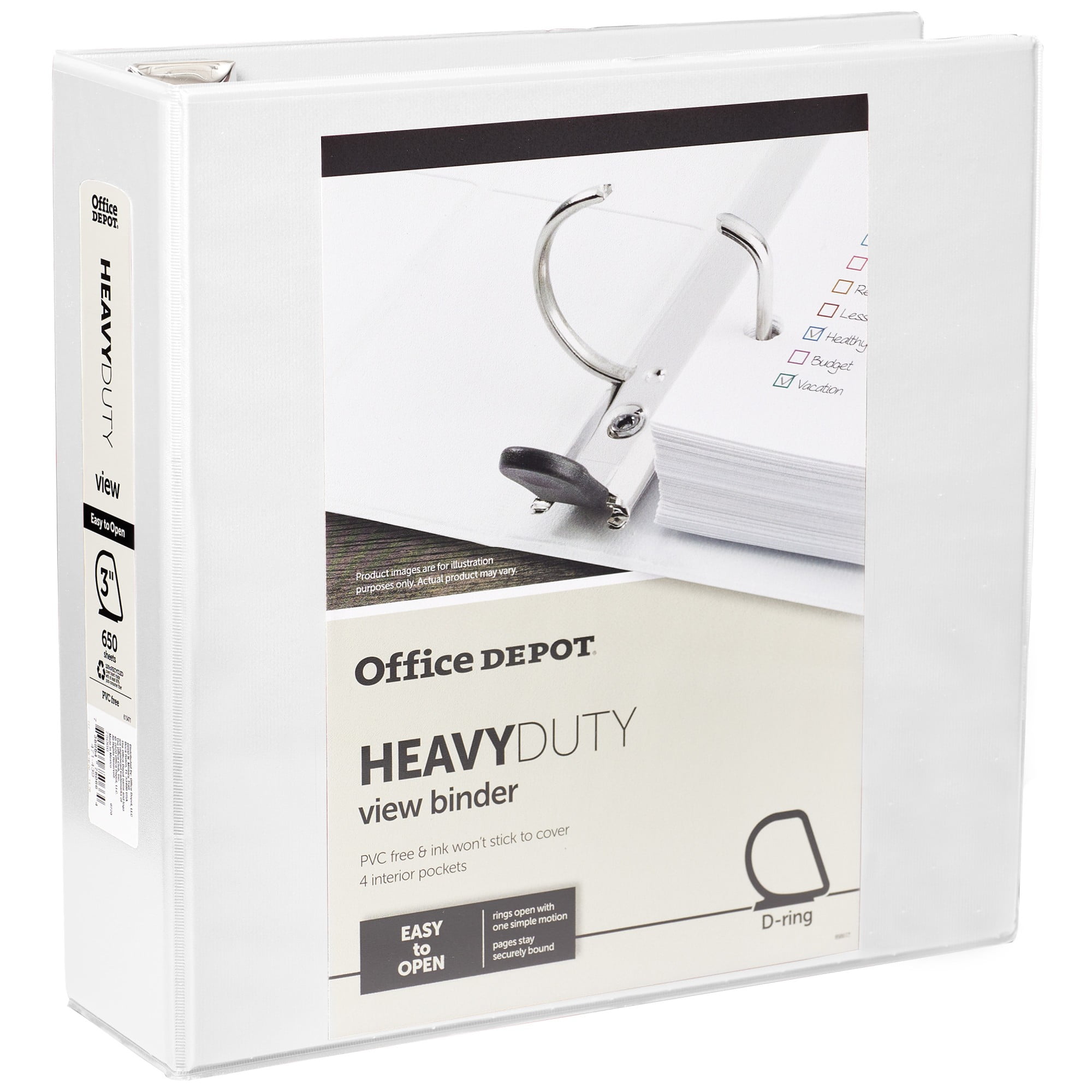 [IN] PLACE Heavy-Duty D-Ring View Binder, 3in. Rings, 100% Recycled, White, OD03105